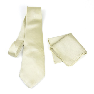Hodvábna kravata a vreckovka v zeleno zlatej farbe, 100% hodváb