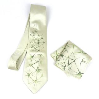 Hodvábna kravata + vreckovka - Bing bang green 100% hodváb