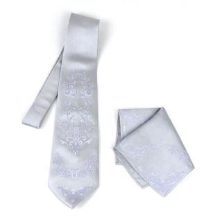 Hodvábna kravata + vreckovka - Light Ornament Silver 100% hodváb