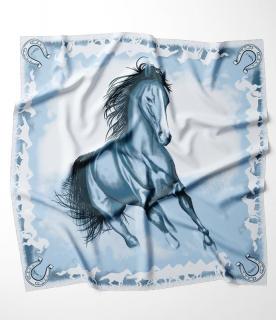 Hodvábna šatka Kôň - modrý, 90 x 90cm (VVEGALM-KON-MO)