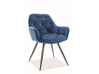 Jedálenská prešívaná stolička s tvarovaným operadlom, čierny mat/modrá