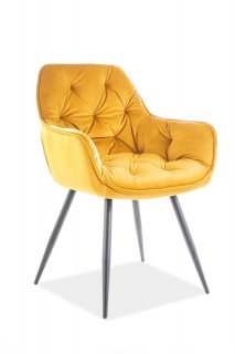 Jedálenská prešívaná stolička s tvarovaným operadlom, čierny mat/žltá