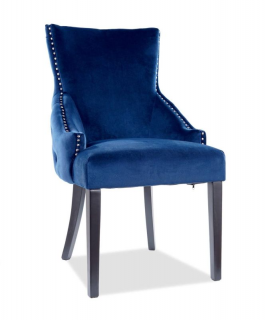 Jedálenská stolička-kreslo s ozdobenými podrúčkami, čierny mat/modrá