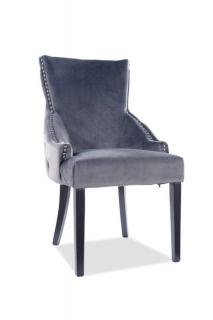 Jedálenská stolička-kreslo s ozdobenými podrúčkami, čierny mat/sivá