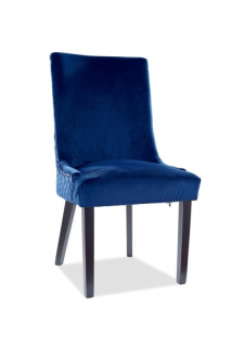 Jedálenská stolička-kreslo, zamatová látka, čierny mat/modrá