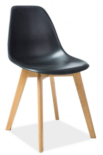 Jedálenská stolička s plastovým sedadlom a operadlom, buk/čierna
