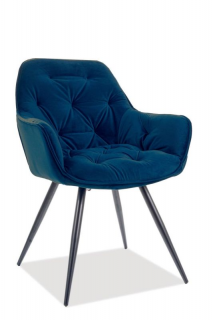 Jedálenská stolička s tvarovaným operadlom, čierny mat/modrá