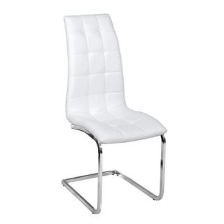 Jedálenská stolička v bielej ekokoži s chrómovými nohami