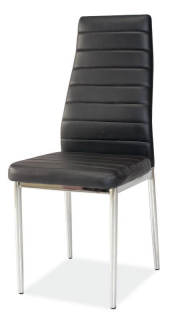 Jednoduchá jedálenská stolička na kovových nohách, chróm-čierna ekokoža