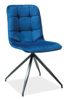 Jednoduchá jedálenská stolička v zamatovej látke, čierny mat/modrá