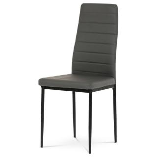 Jednoduchá stolička jedálenská, šedá koženka, čierny kov
