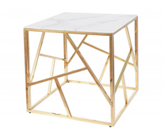 Konferenčný stolík s tvrdeným sklom 55, zlatá/efekt bieleho mramoru