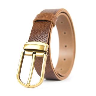 Kožený opasok s dezénom CLASSIC BRASS, šírka 3.3cm, SNAKE dezén - tmavo hnedá