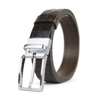 Kožený opasok s dezénom MODERN SILVER, šírka 3.3cm, CROCO dezén - tmavo hnedá