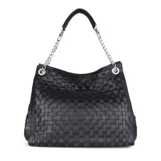 Luxusná pletená kožená kabelka v čiernej farbe (VPK8246č)