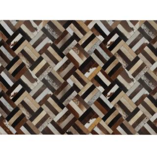 Luxusný kožený koberec TYP 2, hnedá/čierna/béžová, patchwork, 70x140