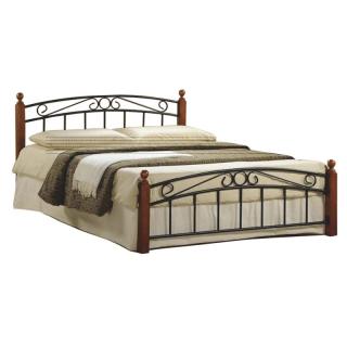 Manželská posteľ 160x200 s roštom, drevo čerešňa-čierny kov