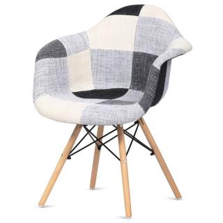 Moderná dizajnová stolička, poťah látka patchwork, nohy prírodný buk ()