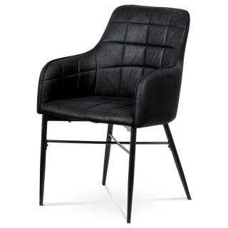 Moderná jedálenská stolička, poťah čierna látka v dekore vintage kože
