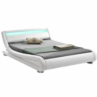 Moderná manželská posteľ 160, s RGB LED osvetlením, biela