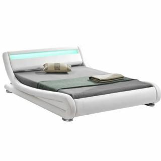 Moderná manželská posteľ 180, s RGB LED osvetlením, biela