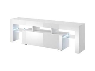 Modernistický RTV stolík s výklopnými dvierkami 138, biely mat-biely vysoký lesk-biely vysoký lesk