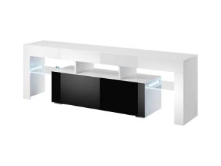 Modernistický RTV stolík s výklopnými dvierkami 138, biely mat-čierny vysoký lesk-biely vysoký lesk