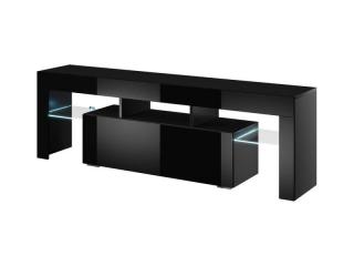 Modernistický RTV stolík s výklopnými dvierkami 138, čierny mat-čierny vysoký lesk-čierny vysoký lesk
