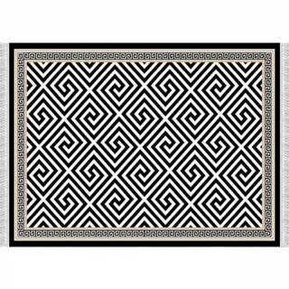 Moderný koberec so strapcami, čierno-biely vzor, 160x230