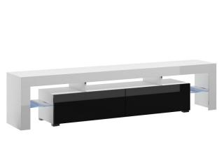 Moderný RTV stolík s dvomi výklopnými dvierkami 200, biely mat-čierny vysoký lesk-biely mat
