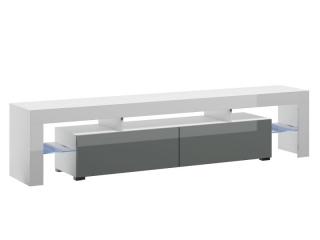 Moderný RTV stolík s dvomi výklopnými dvierkami 200, biely mat-sivý vysoký lesk-biely mat