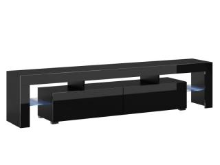 Moderný RTV stolík s dvomi výklopnými dvierkami 200, čierny mat-čierny vysoký lesk-čierny mat