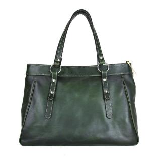 Módna kožená kabelka ručne tamponovaná a tieňovaná v tmavo zelenej farbe