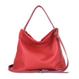 Módna vrecovitá kožená kabelka v červenej farbe (V8760-CER)