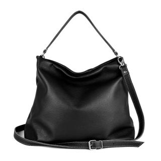 Módna vrecovitá kožená kabelka v čiernej farbe (V8760-CIE)