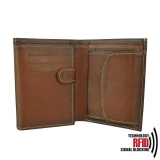 Ochranná kožená peňaženka v hnedej farbe, ručne tieňovaná, 8560