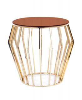 Okrúhly elegantný konferenčný stolík 50, zlatá/jantárové sklo