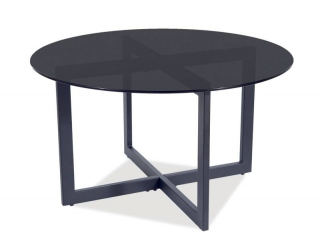 Okrúhly konferenčný stolík s tvrdeným sklom, čierny mat/dymové sklo