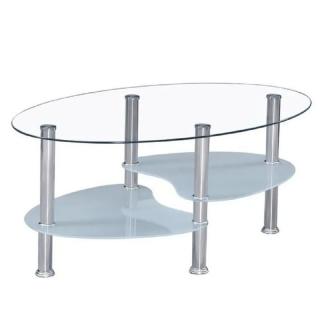 Oválny konferenčný stolík so sklom, číre sklo/pieskové sklá