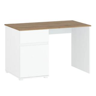 PC stôl so skrinkou a šuplíkom, biely lesk/dub wotan