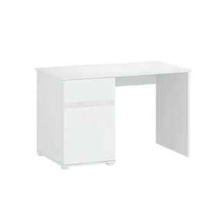 PC stôl so skrinkou a zásuvkou v bielom lesku (k303542)