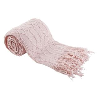 Pletená deka so strapcami, svetloružová, 150x200 cm