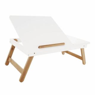 Príručný stolík na notebook/držiak na tablet, biela-prírodný bambus