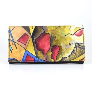 Ručne maľovaná kožená peňaženka s motívom Abstrakt