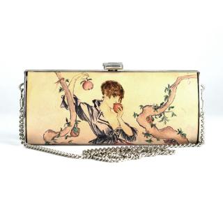 Ručne maľovaná spoločenská kabelka s motívom Dievča s jablkom