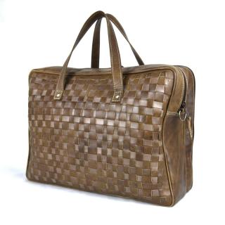 Ručne pletená kožená cestovná taška v hnedej farbe (VCK8282)