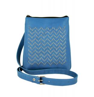 Ručne vyšívaná kabelka z pravej kože v modrej farbe