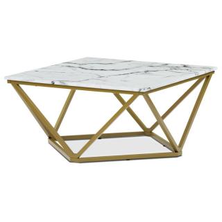 Stôl konferenčný, MDF doska s dekorom biely mramor, zlatý kovový rám