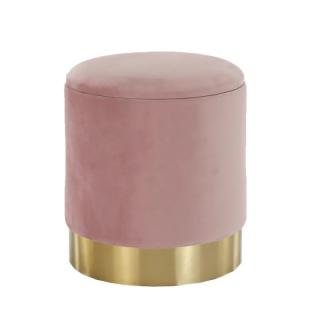 Štýlový taburet, ružová Velvet látka-gold chróm-zlatá