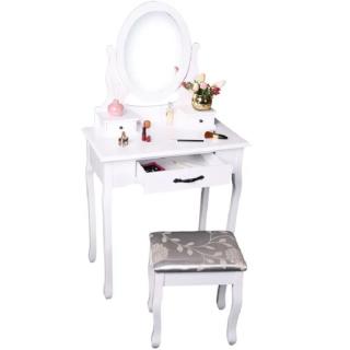 Toaletný stolík s taburetom, biela/strieborná (k228273)